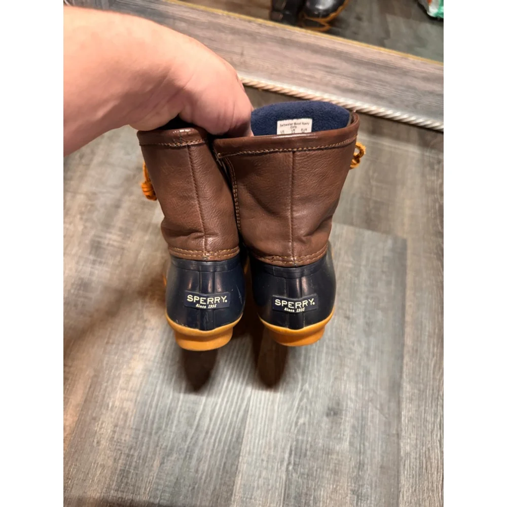 Girls' Sperry‎ Saltwater Boot Navy Brown Size 4M